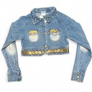 NWT Sequin 100% Cotton Denim Jacket Sz Small Y2K 2000s Embellished Festival